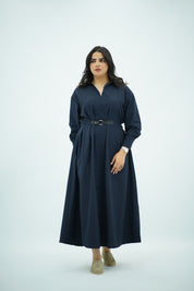 Robe En popeline ceinturé Bleu nuit