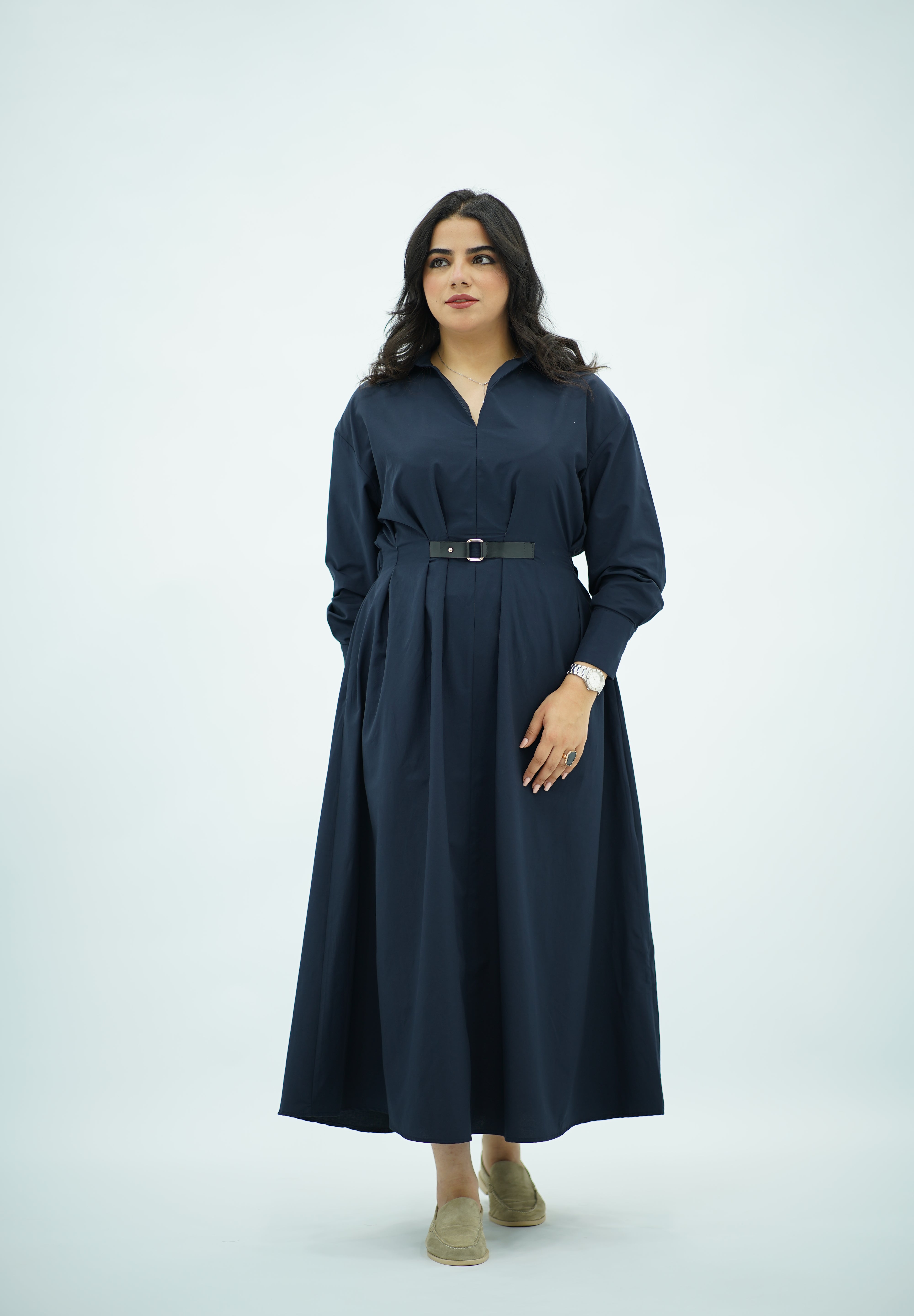 Robe En popeline ceinturé Bleu nuit