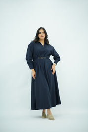 Robe En popeline ceinturé Bleu nuit