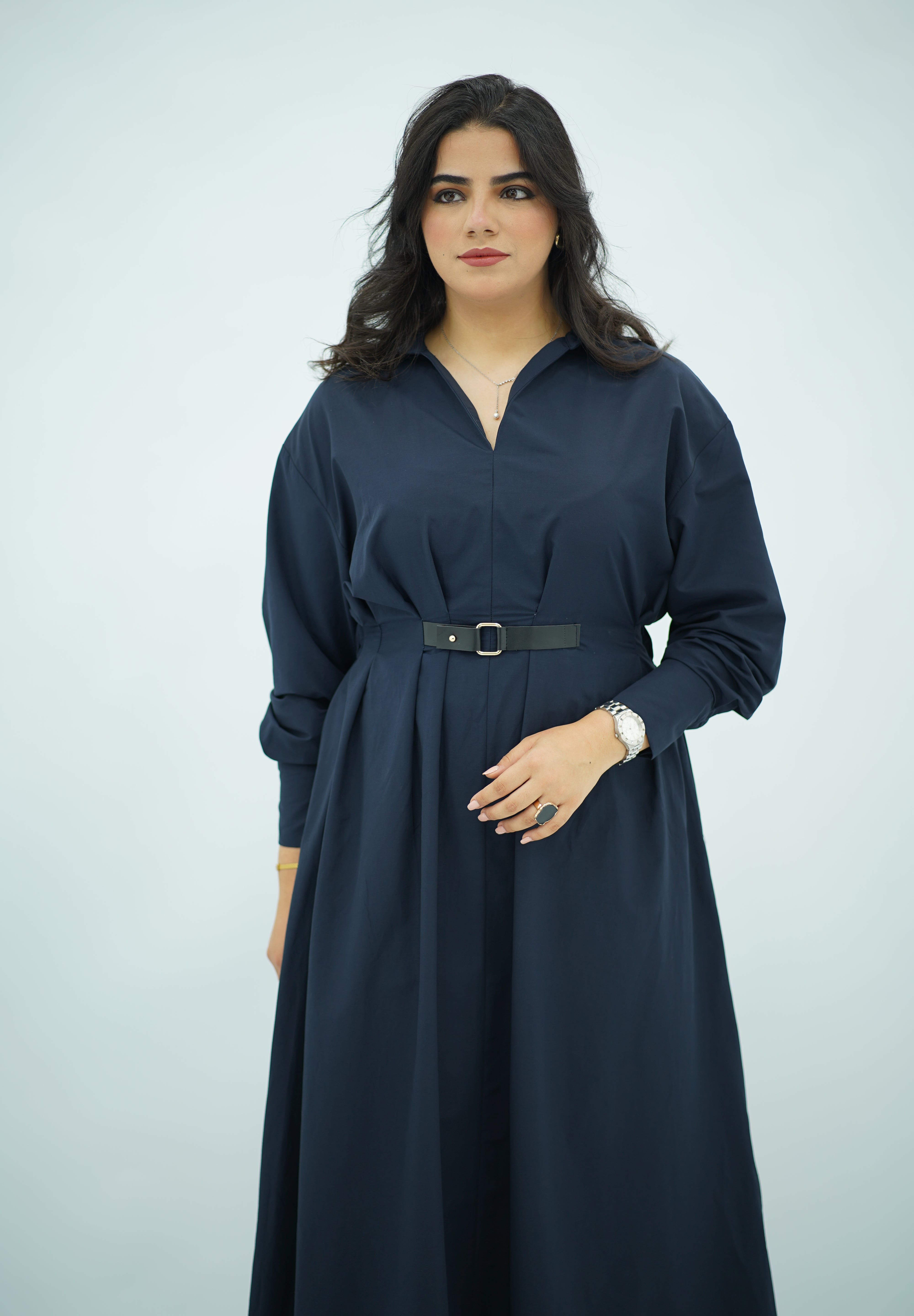 Robe En popeline ceinturé Bleu nuit