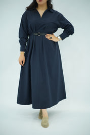 Robe En popeline ceinturé Bleu nuit