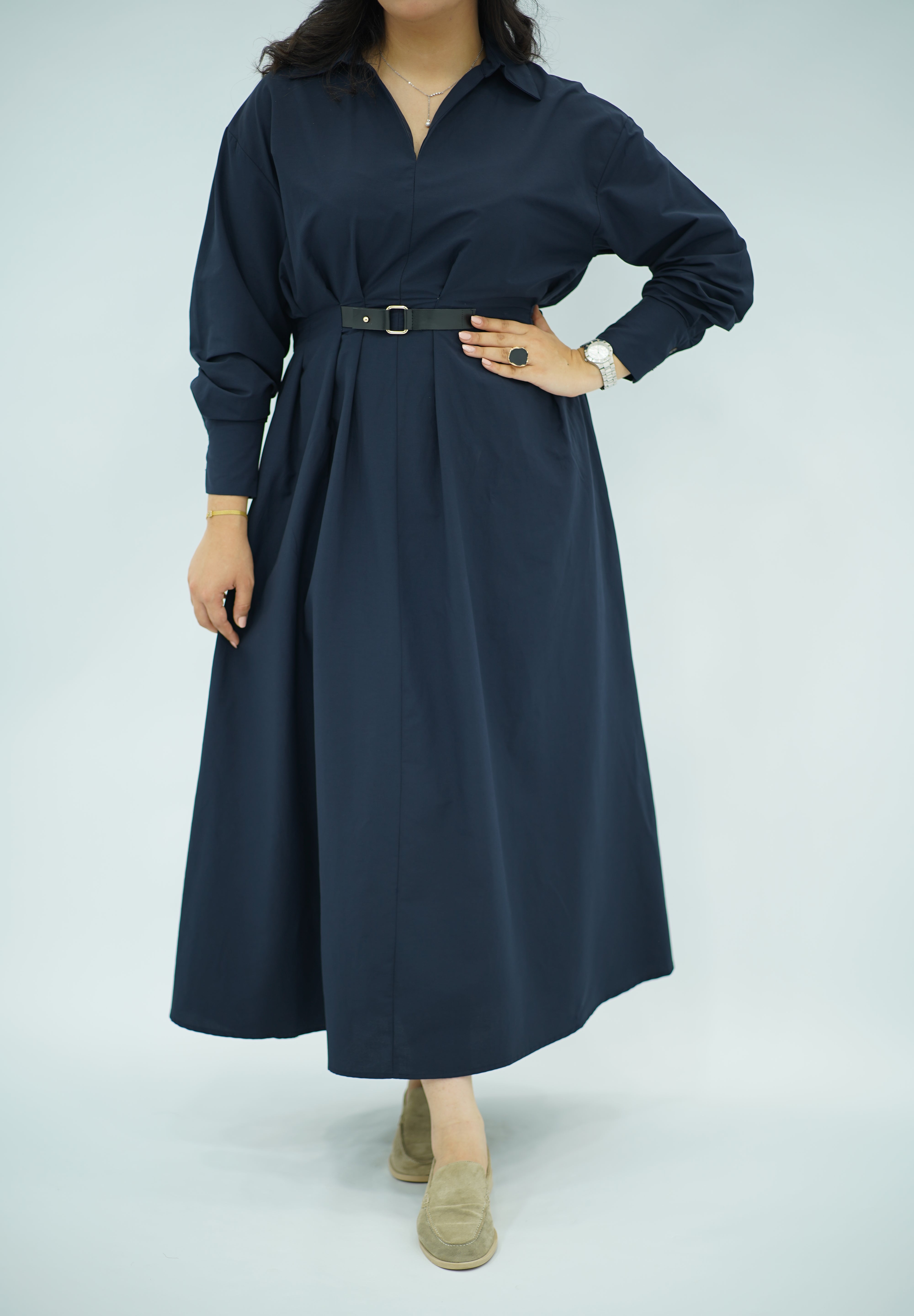 Robe En popeline ceinturé Bleu nuit