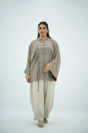 Chemise en Lin Taupe à Fermeture Nouée