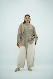Chemise en Lin Taupe à Fermeture Nouée