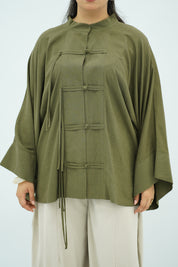 Chemise en Lin Vert Olive à Fermeture Nouée