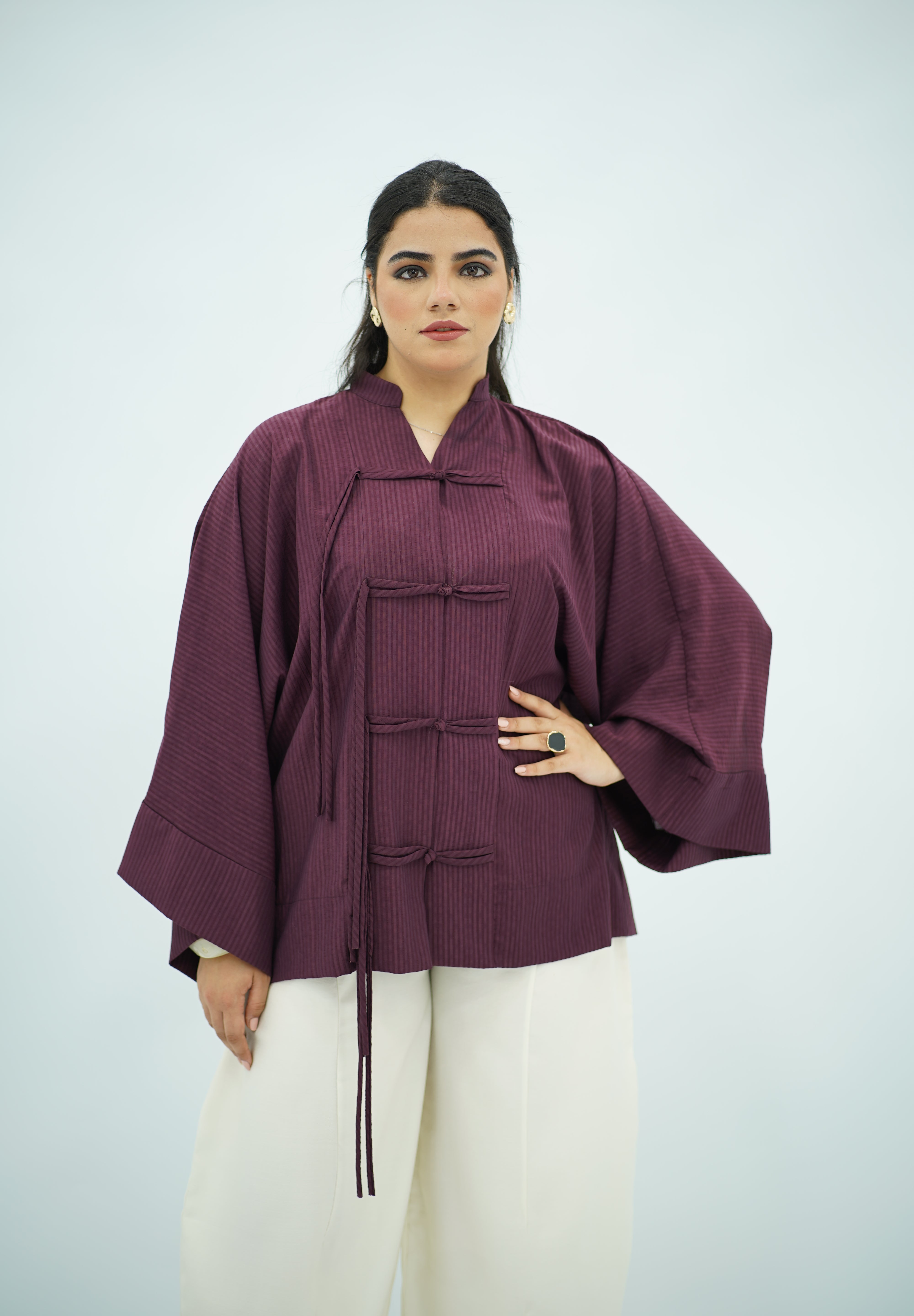 Chemise Fluide Bordeaux à Nœuds
