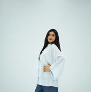 Chemise en Lin Élégante à Nœuds Chinois - Bleu Ciel