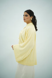 Chemise en Lin Élégante à Nœuds Chinois - Jaune
