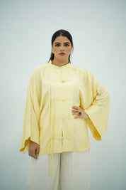 Chemise en Lin Élégante à Nœuds Chinois - Jaune