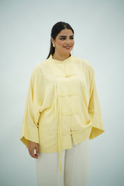 Chemise en Lin Élégante à Nœuds Chinois - Jaune