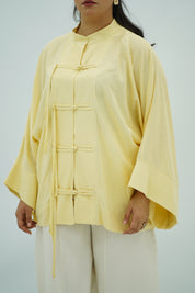 Chemise en Lin Élégante à Nœuds Chinois - Jaune