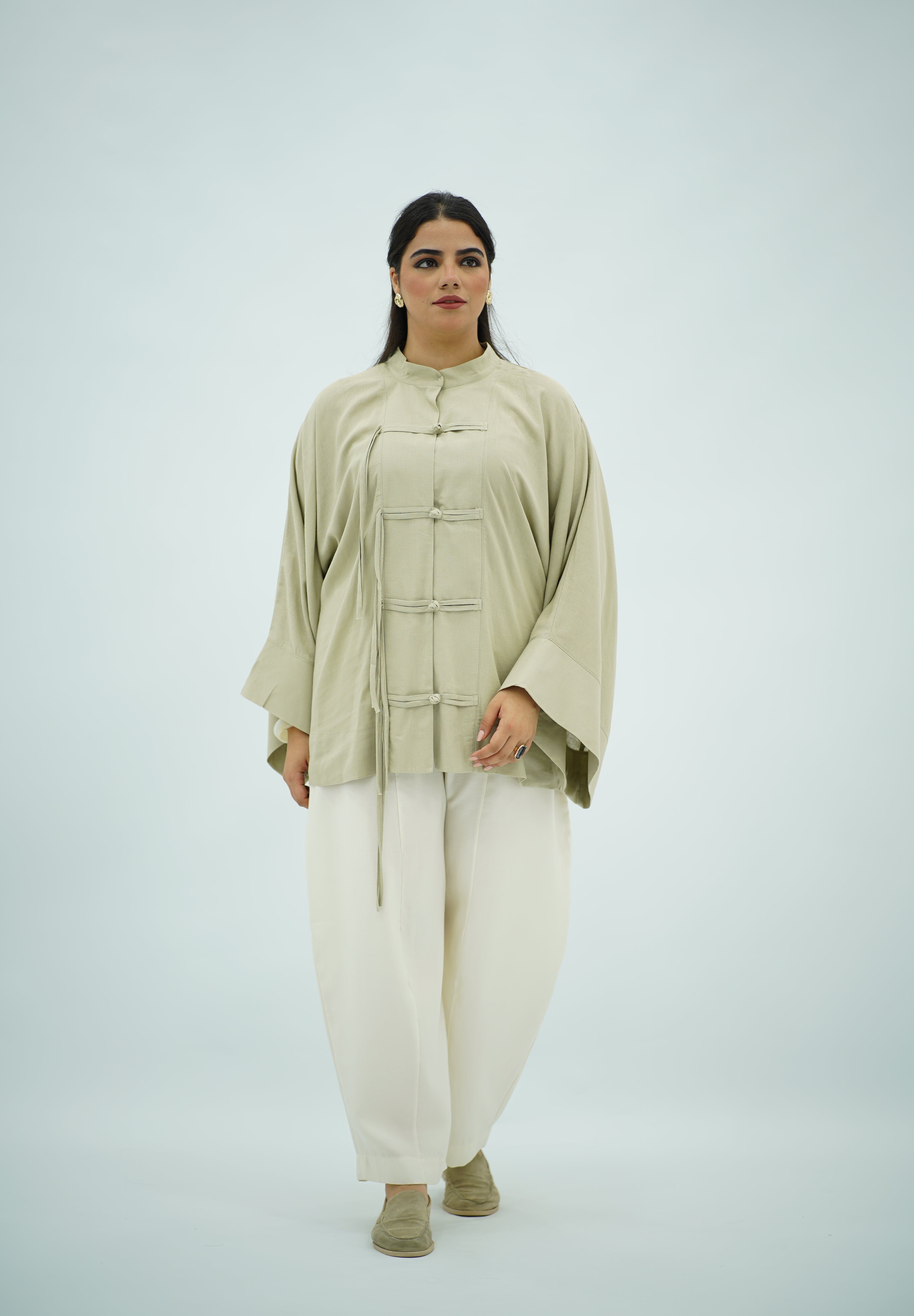Chemise Lin Beige grège à Fermeture Nouée
