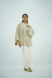 Chemise Lin Beige grège à Fermeture Nouée