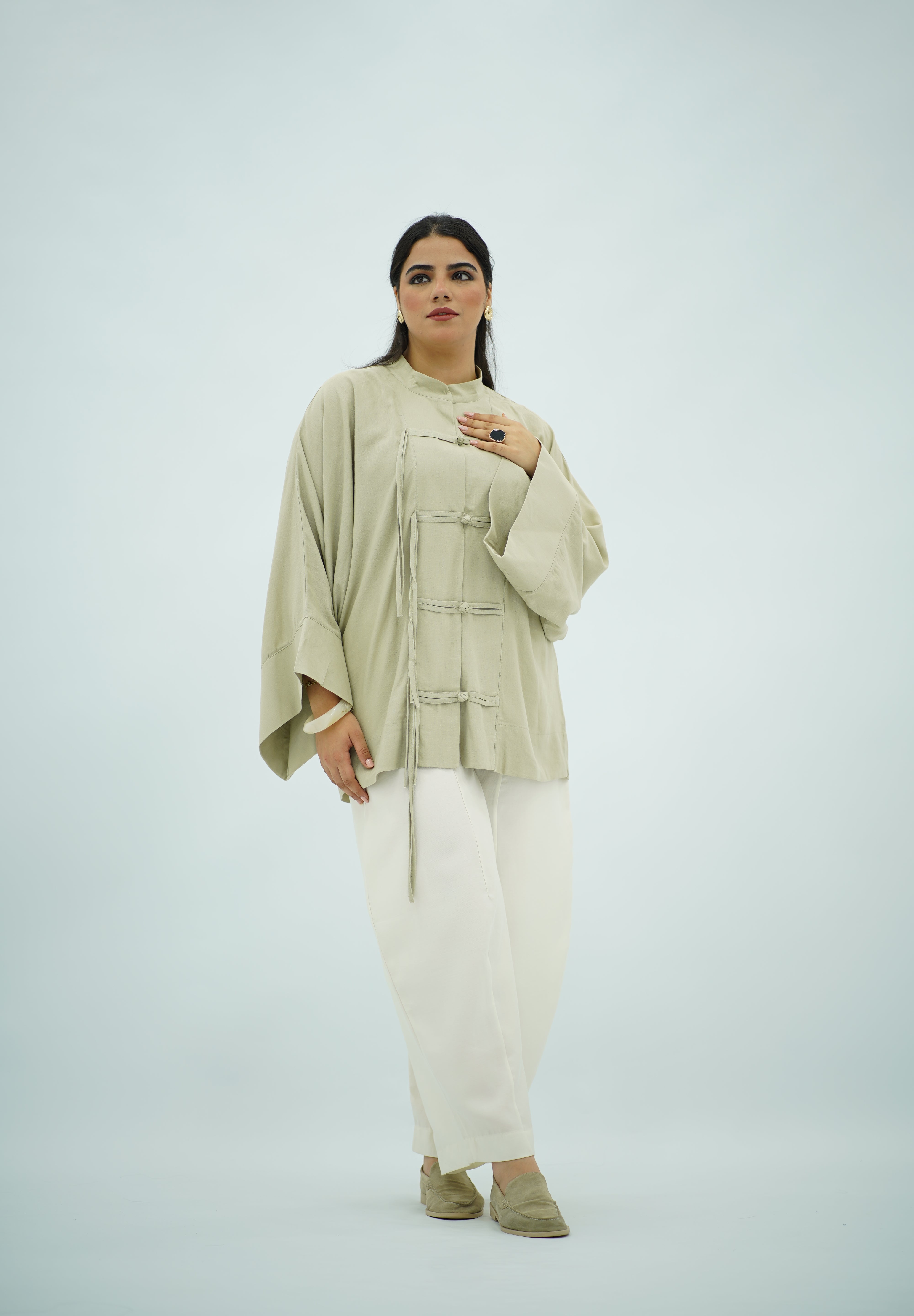 Chemise Lin Beige grège à Fermeture Nouée