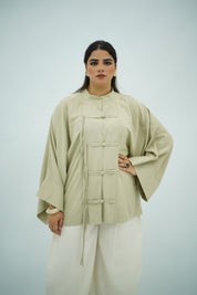 Chemise Lin Beige grège à Fermeture Nouée