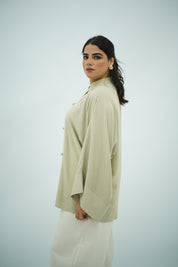 Chemise Lin Beige grège à Fermeture Nouée