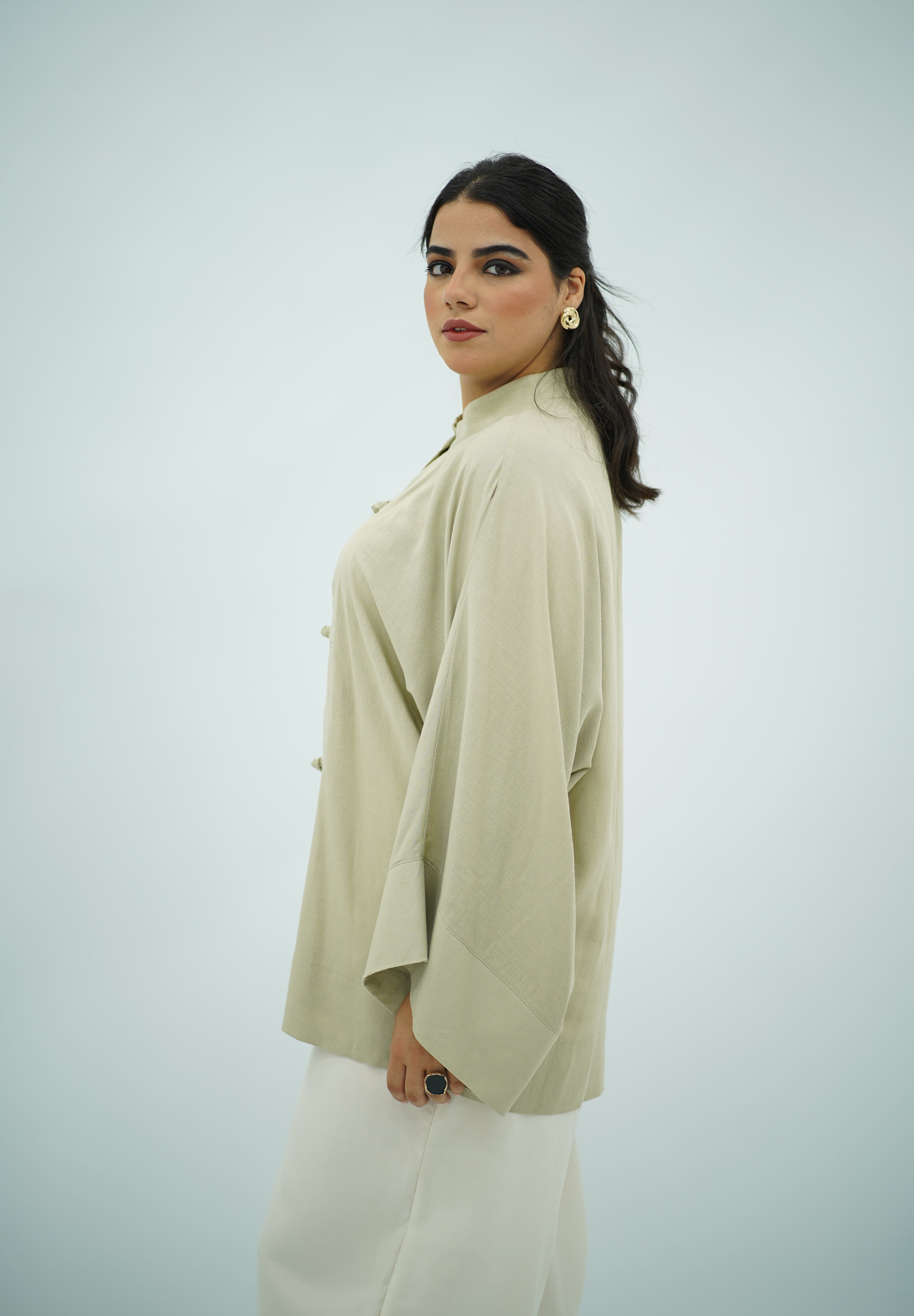 Chemise Lin Beige grège à Fermeture Nouée