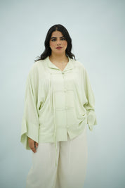 Chemise en Lin Élégante à Nœuds Chinois - Vert Amande