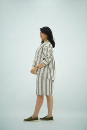 Ensemble Lin Rayé Oversize - Style Chic et Décontracté