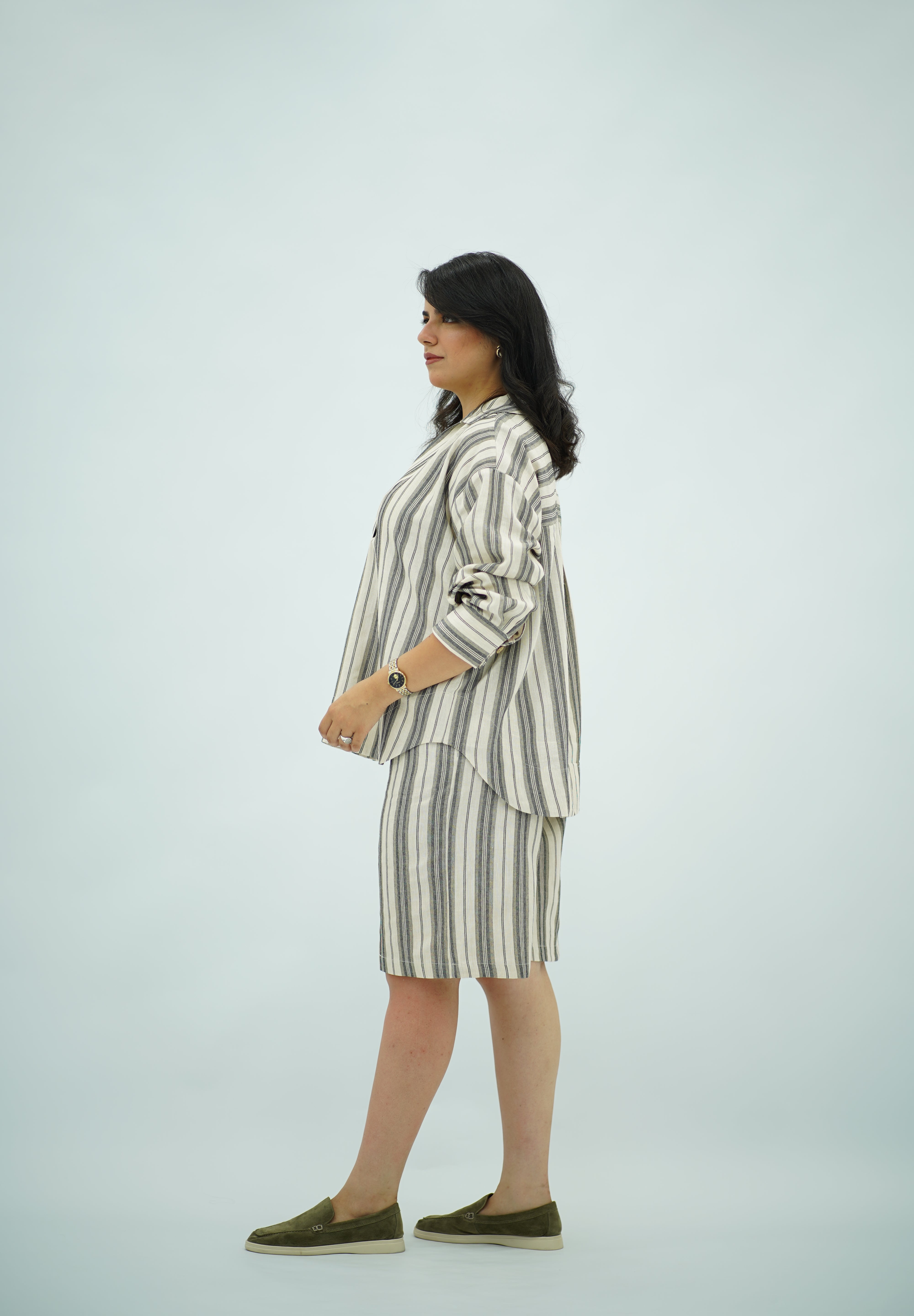 Ensemble Lin Rayé Oversize - Style Chic et Décontracté