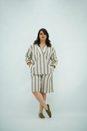 Ensemble Lin Rayé Oversize - Style Chic et Décontracté