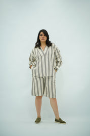 Ensemble Lin Rayé Oversize - Style Chic et Décontracté