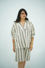 Ensemble Lin Rayé Oversize - Style Chic et Décontracté