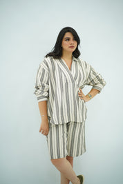 Ensemble Lin Rayé Oversize - Style Chic et Décontracté