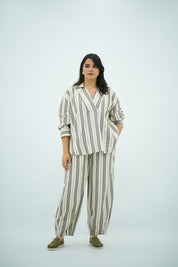 Ensemble Lin Rayé Oversize - Style Chic et Décontracté