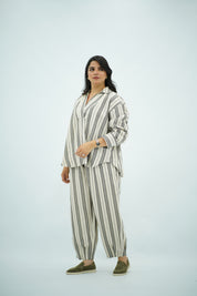 Ensemble Lin Rayé Oversize - Style Chic et Décontracté