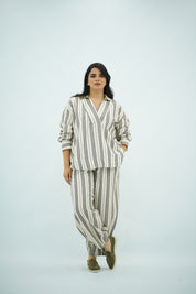 Ensemble Lin Rayé Oversize - Style Chic et Décontracté