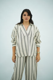 Ensemble Lin Rayé Oversize - Style Chic et Décontracté