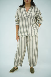 Ensemble Lin Rayé Oversize - Style Chic et Décontracté