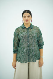 Chemise Fluide Imprimé Paisley Vert