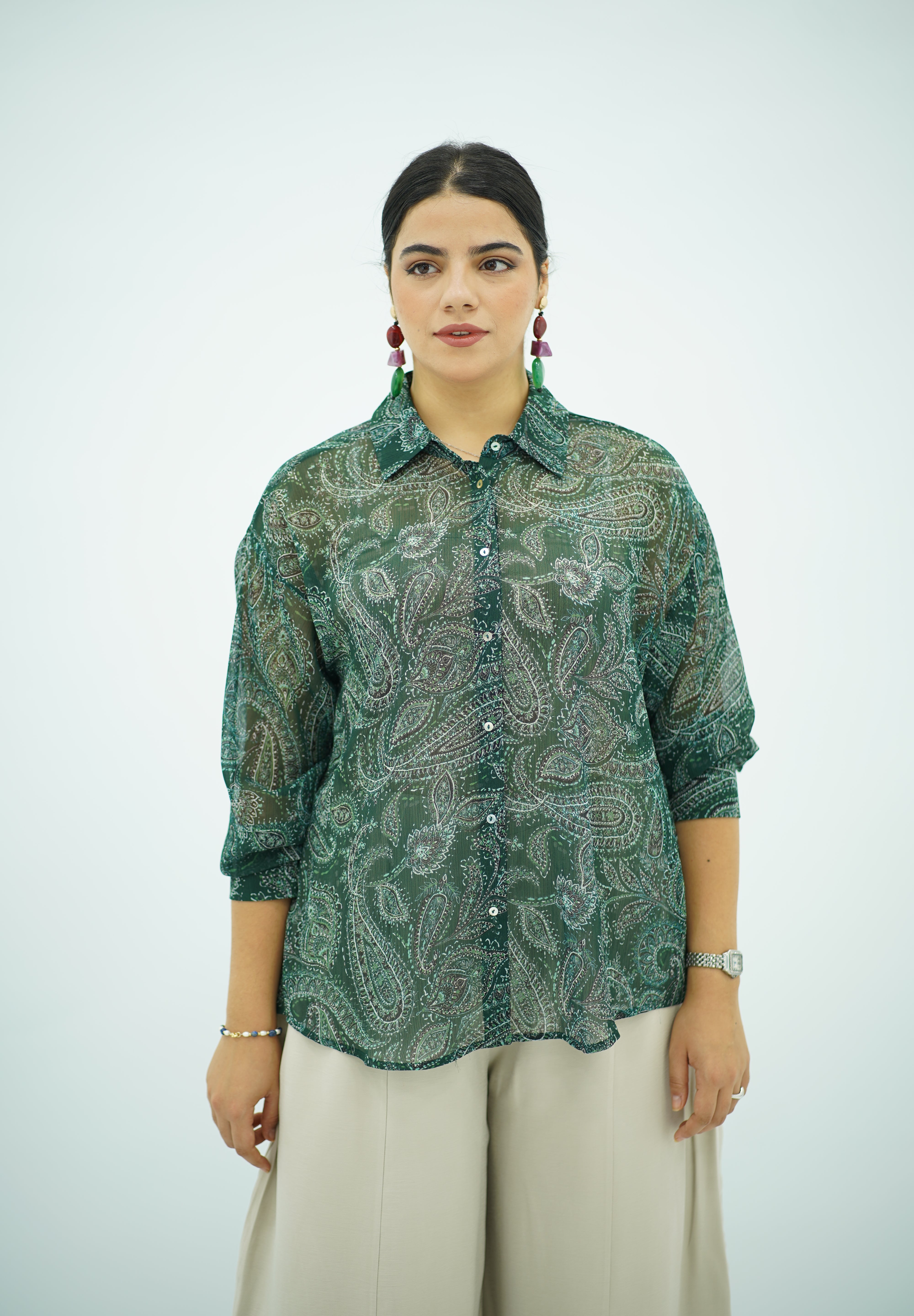 Chemise Fluide Imprimé Paisley Vert