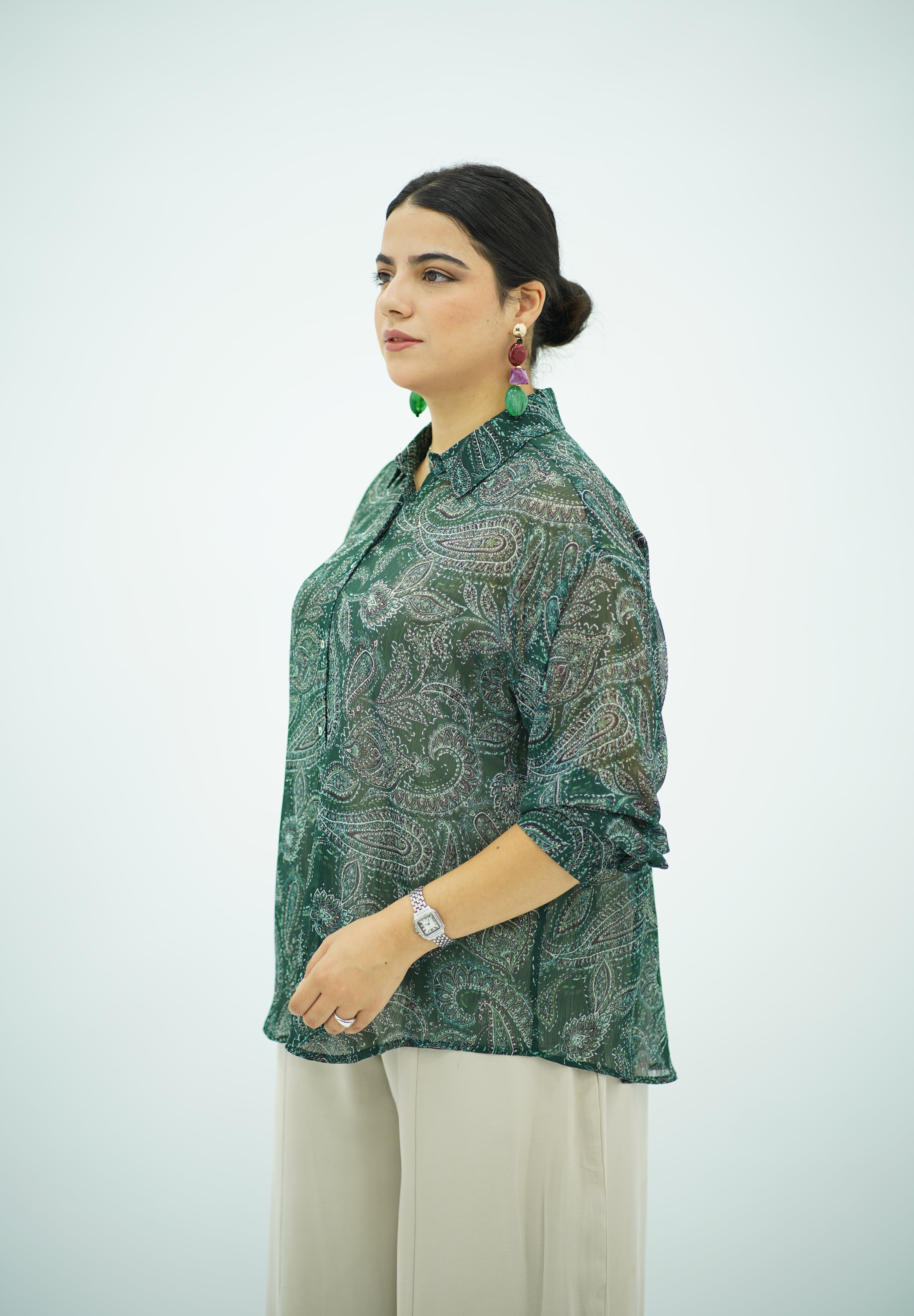 Chemise Fluide Imprimé Paisley Vert