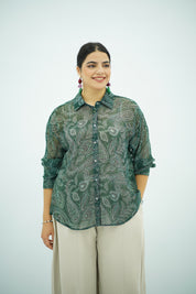 Chemise Fluide Imprimé Paisley Vert