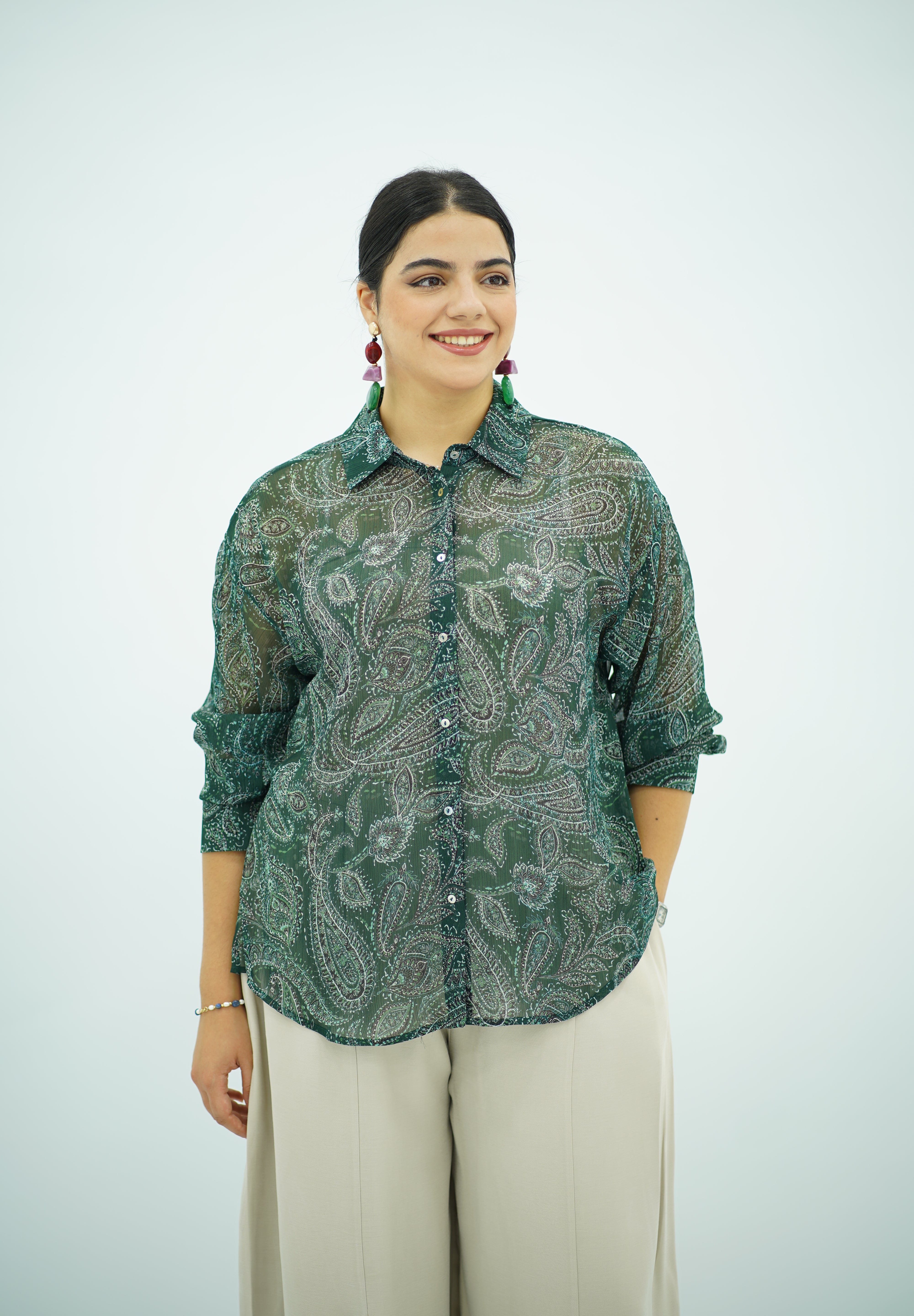 Chemise Fluide Imprimé Paisley Vert