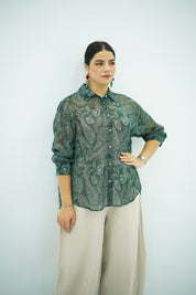 Chemise Fluide Imprimé Paisley Vert