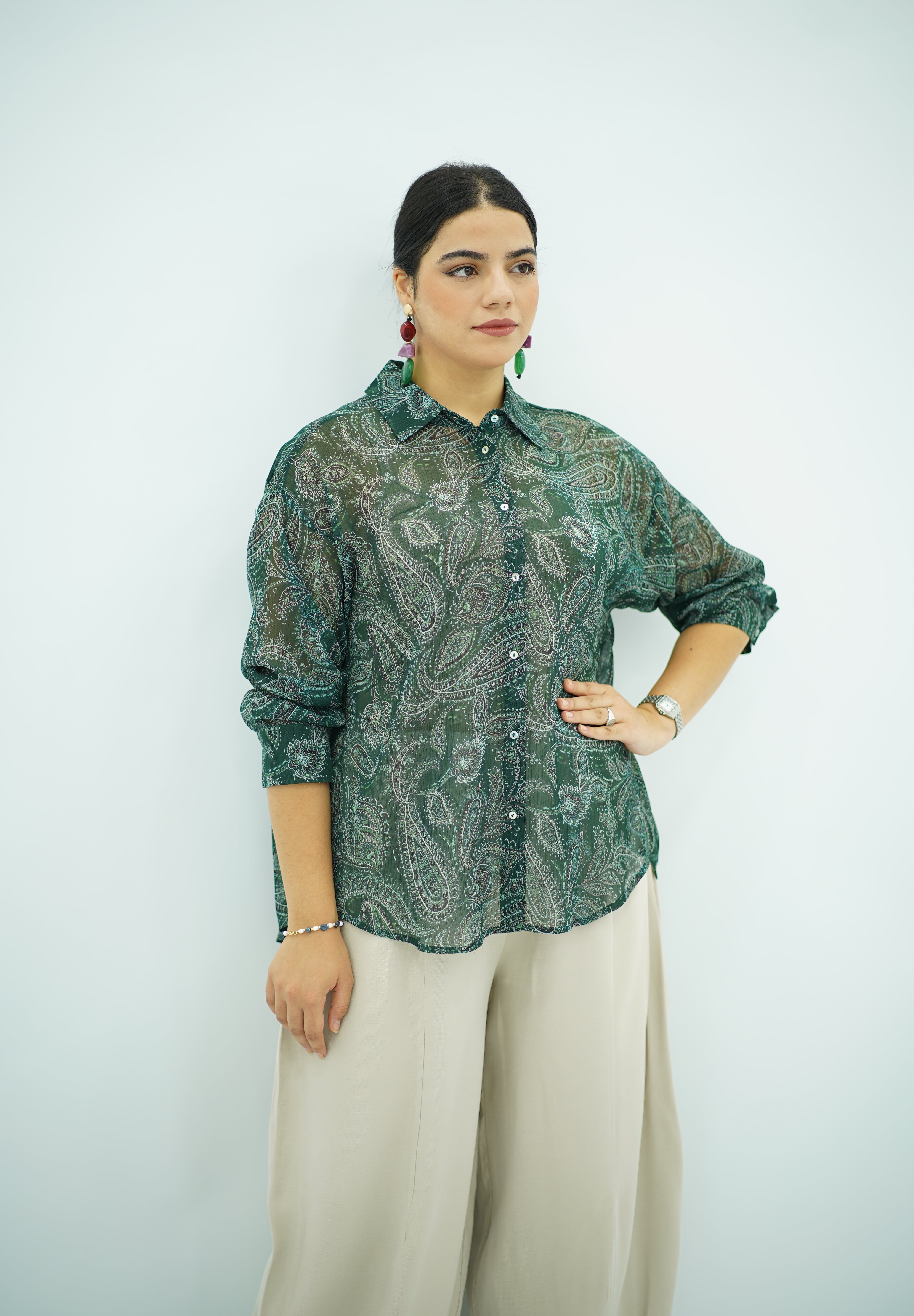 Chemise Fluide Imprimé Paisley Vert