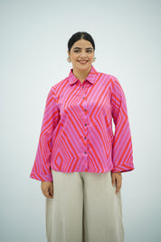 Chemise Fluide à Motifs Géométriques Rose et Rouge