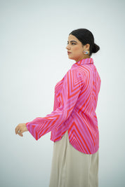 Chemise Fluide à Motifs Géométriques Rose et Rouge