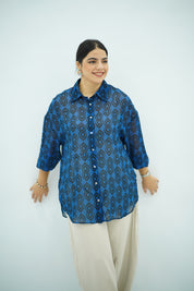 Chemise Fluide à Imprimé Graphique Bleu