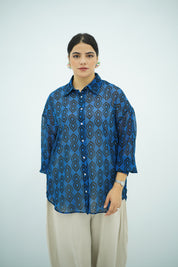 Chemise Fluide à Imprimé Graphique Bleu