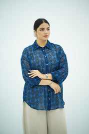 Chemise Fluide à Imprimé Graphique Bleu