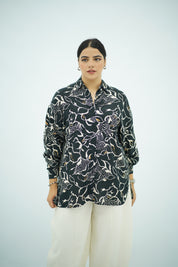 Chemise Fluide Imprimé Abstrait Noir et Blanc