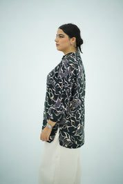 Chemise Fluide Imprimé Abstrait Noir et Blanc