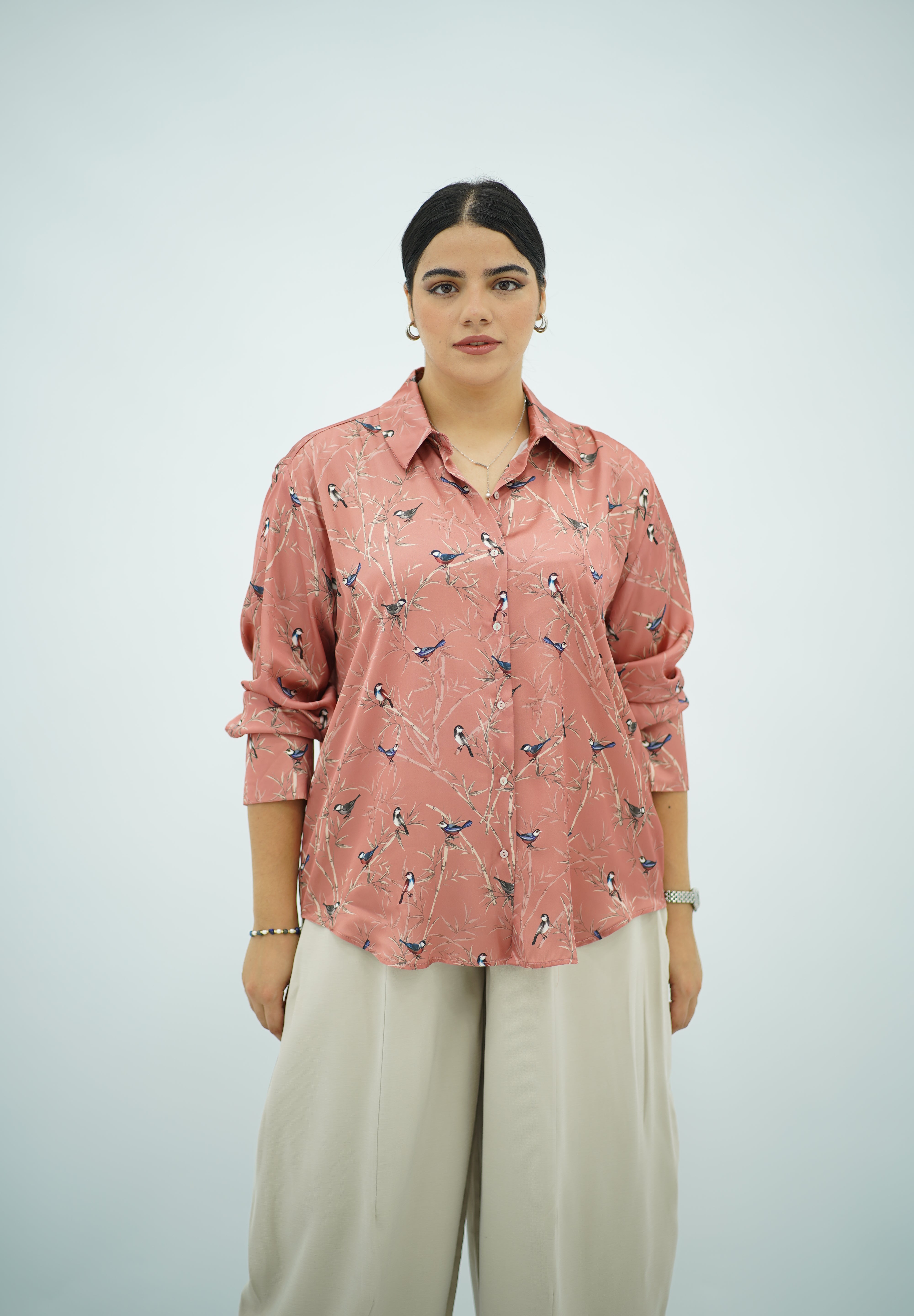 Chemise Fluide Imprimé Nature Rose Poudré