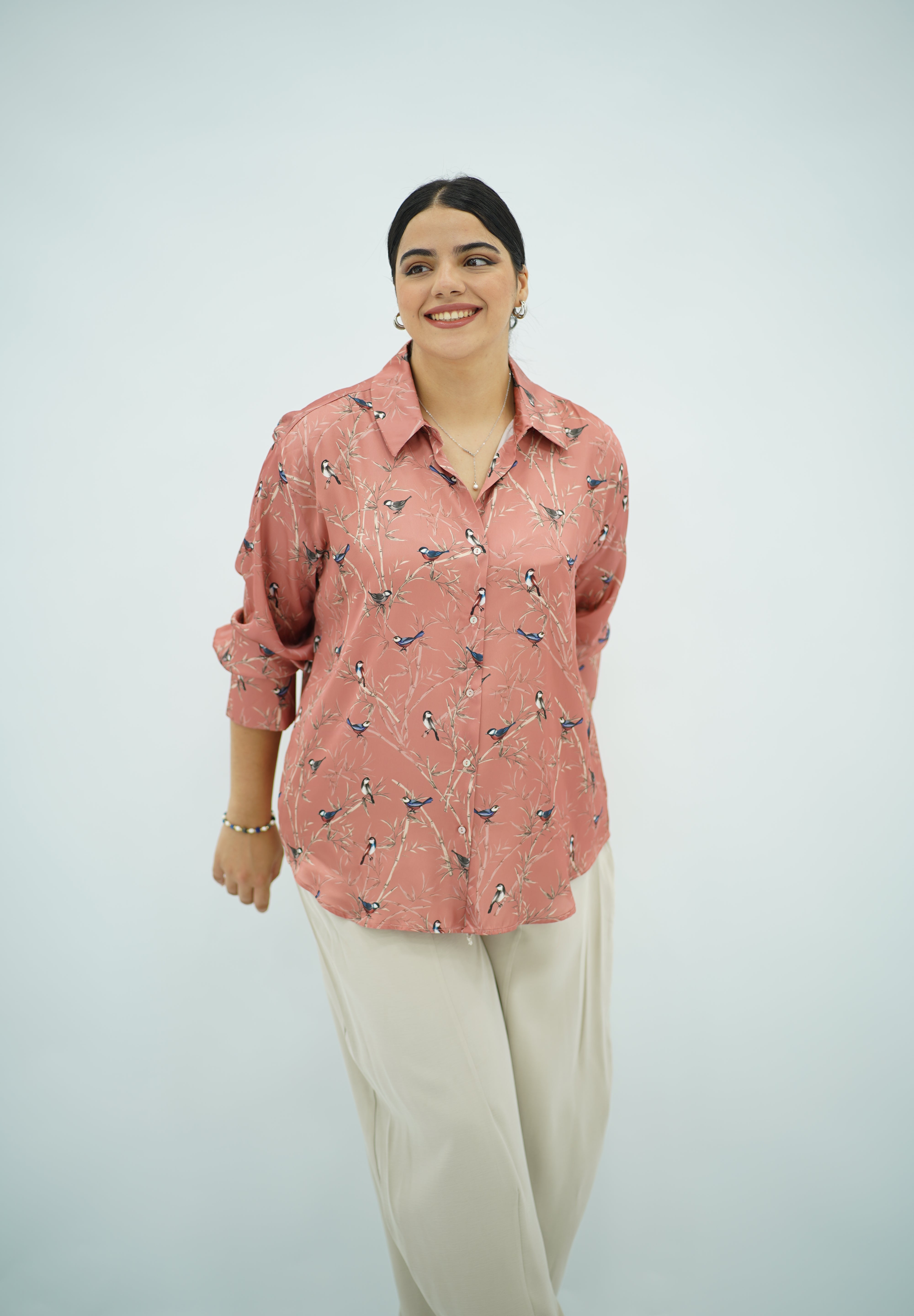 Chemise Fluide Imprimé Nature Rose Poudré