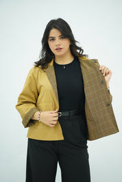 Veste Double Face Moutarde & Motifs Pied-de-Poule